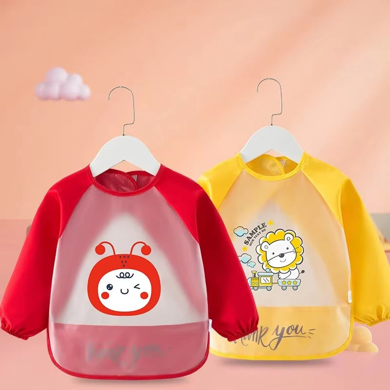 Baby Food Overalls Waterproof Children'S Bibs Boys and Girls Drool Towel Four Seasons Long Sleeve No-Wash Apron