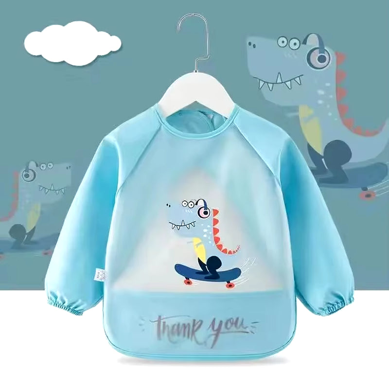 Baby Food Overalls Waterproof Children'S Bibs Boys and Girls Drool Towel Four Seasons Long Sleeve No-Wash Apron