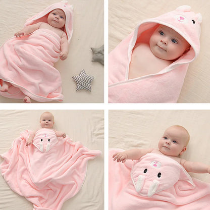 Hooded Swaddle Wrap Cartoon Baby Bath Towels Soft Newborn Towel Blanket Cute Toddler Bathrobe Warm Sleeping Bed Set Boys Girls