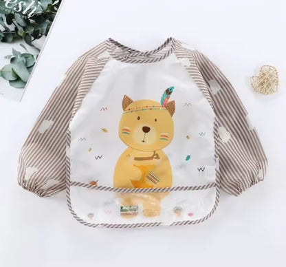 Baby Long Sleeve Scarf Waterproof Toddler Art Smock Feeding Bib Apron Pocket Infant Boys Girls Burp Cloth Banana Bibs For1-3Year