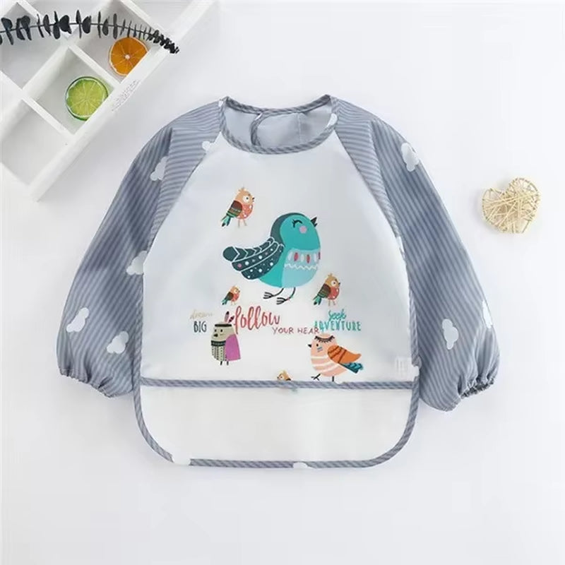 Baby Long Sleeve Scarf Waterproof Toddler Art Smock Feeding Bib Apron Pocket Infant Boys Girls Burp Cloth Banana Bibs For1-3Year