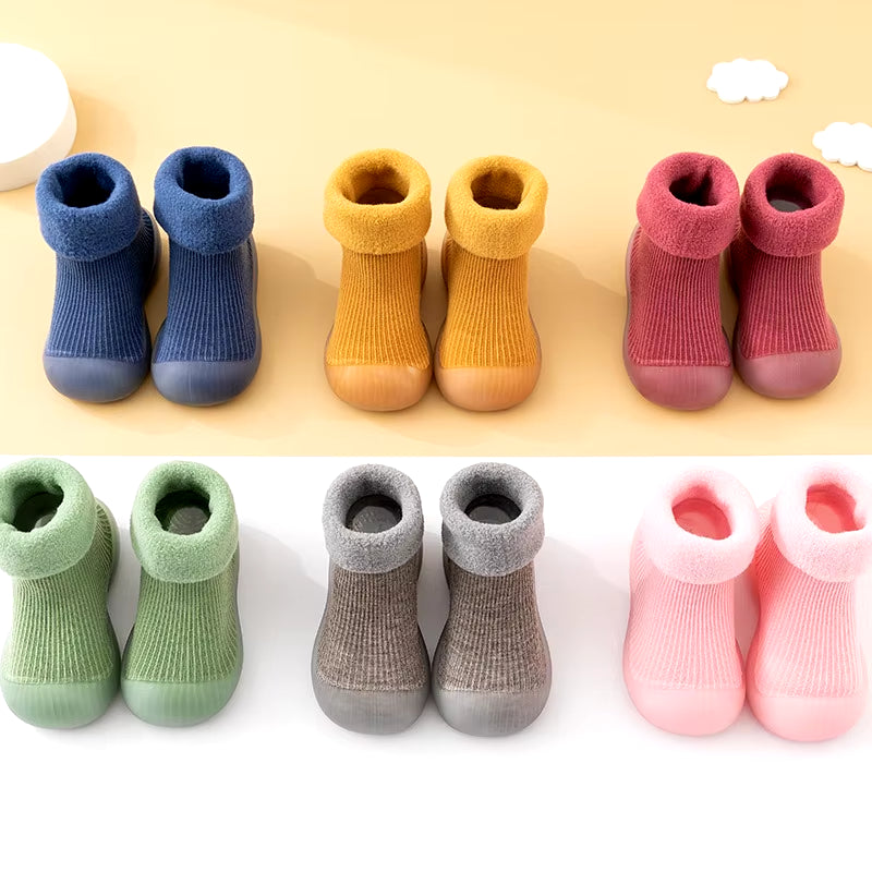 Casual Comfortable Slip on Rubber Sole Sock Shoes for Baby Boys, Breathable Non Slip Walking Shoes for Indoor Outdoor, Autumn