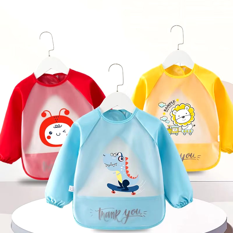 Baby Food Overalls Waterproof Children'S Bibs Boys and Girls Drool Towel Four Seasons Long Sleeve No-Wash Apron